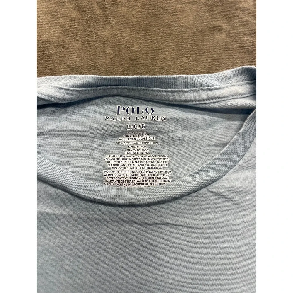 Polo Ralph Lauren Mens Classic Fit Crew Neck T-Shirt Light Blue‎ Large Pony Logo
